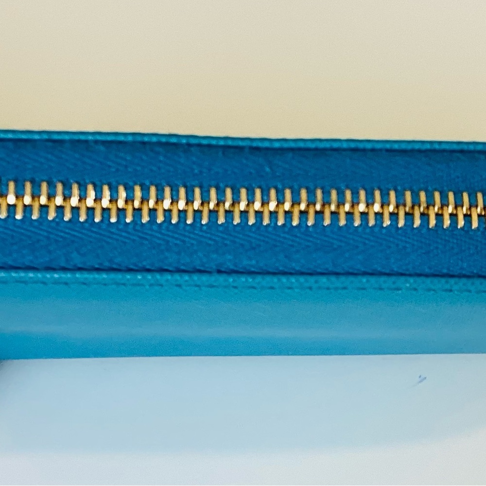 Prada Saffiano Continental Wallet in Turquoise with Gold Hardware - Picture 12 of 16